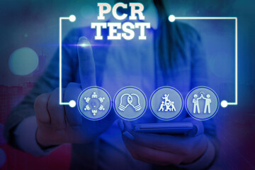 Conceptual hand writing showing Pcr Test. Concept meaning qualitative detection of viral genome within the short seqeunce of DNA Information digital technology network infographic elements