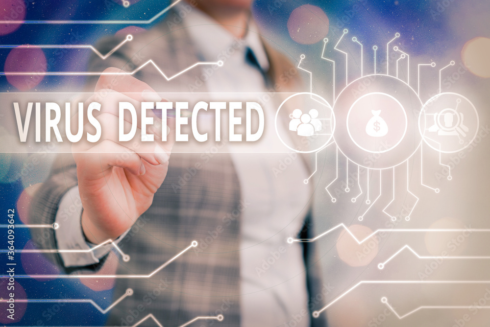 Poster word writing text virus detected. business photo showcasing a computer program used to prevent and r