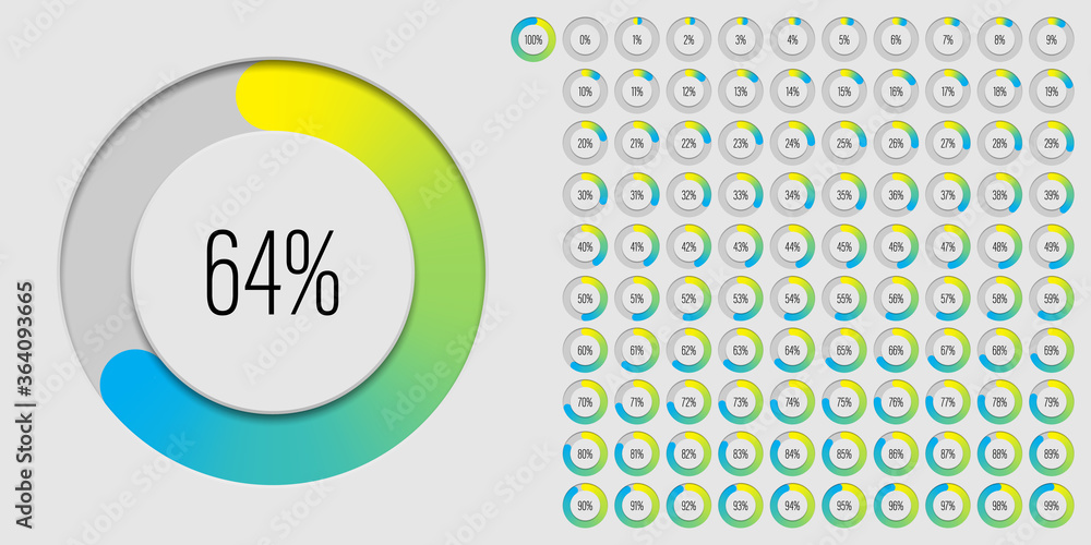Poster set of circle percentage diagrams meters from 0 to 100 ready-to-use for web design, user interface u