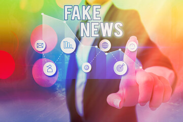 Text sign showing Fake News. Business photo showcasing false information publish under the guise of being authentic news Arrow symbol going upward denoting points showing significant achievement