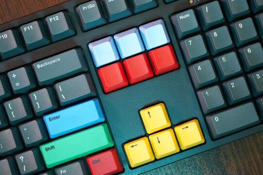 Close up shot of colorful keys in a computer keyboard