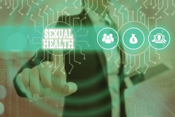 Writing note showing Sexual Health. Business concept for Ability to embrace and enjoy sexuality throughout our lives System administrator control, gear configuration settings tools concept
