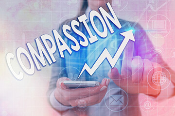 Writing note showing Compassion. Business concept for empathy and concern for the pain or...