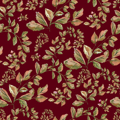 Bright seamless pattern a background with autumn roses leaves