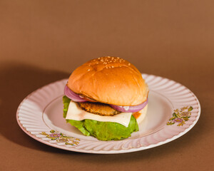 isolated  burger on a plate