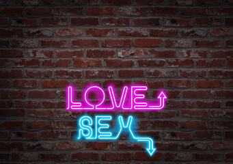 Obraz premium Love or sex light neon on brick wall