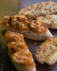 Garlic toast with stuffing in the top