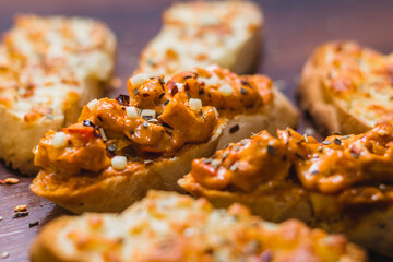 Garlic toast with stuffing in the top