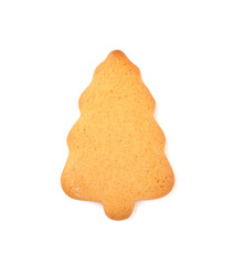 Christmas gingerbread in the shape of a Christmas tree, isolated on a white background