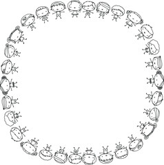vector drawing cartoon kids set with round border