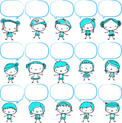 vector drawing cartoon kids set with speech bubble