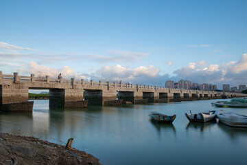 Quanzhou City, China has a thousand year history of stone bridge: Luoyang Bridge.