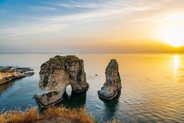 Pigeons' Rock (also known as the Rock of Raouché) in Beirut, Lebanon