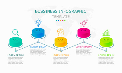 Business infographic Vector with 5 steps. Used for presentation, information, technology, website, work.
