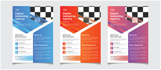 Corporate Flyer With Creative Shape And Well Decoration, In 3 Gradiant Colour And Very Easy To Edit With Nice Layout.