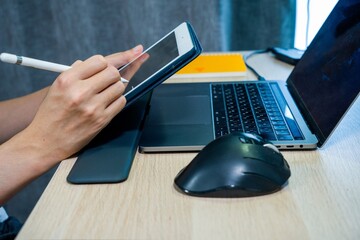 man working on laptop at home