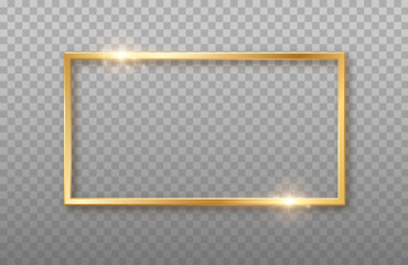 Golden rectangle with sparkling shiny 3d borders .Vector illustration.