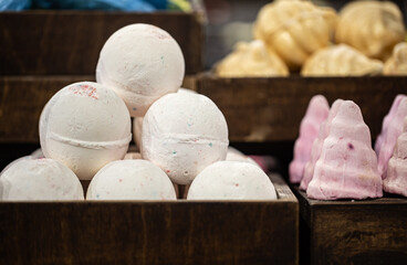 Handmade cosmetics salt bombs for the bath