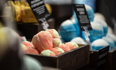 Handmade cosmetics salt bombs for the bath