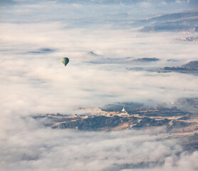 Air balloon over grow fields in Catalonia
