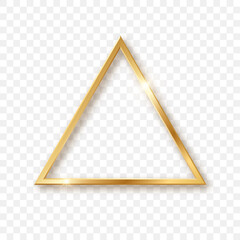 Golden triangle geometric element. Frame with light effects. Vector illustration