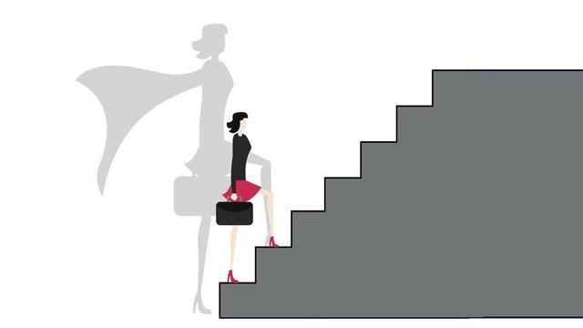 Businesswoman with superhero cape shadow