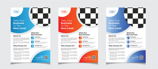 Creative Flyer With Rounded Shape In 3 Nice Gradiant Colour, Well decorated And Easily Editable Template.