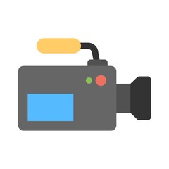 Professional video camera for television broadcasting and film shooting. Flat icon illustration.