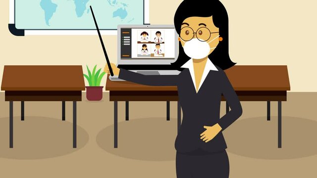 Female teacher teaching online with a laptop