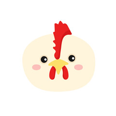 Flat Vector illustration of a funny chicken's face. Isolated on white background.Cute farm animal.For web,graphic,design.Cartoon style. bird