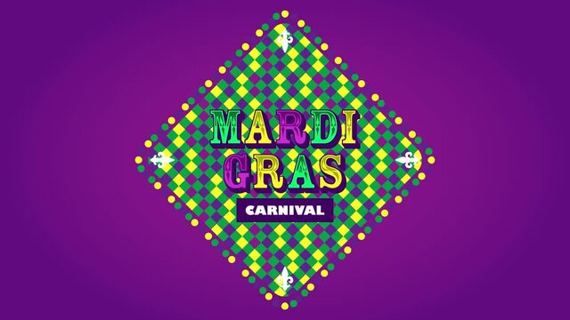 Mardi Gras carnival text with colorful feathers