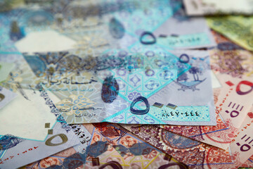 Qatar  Currency Note with coins 