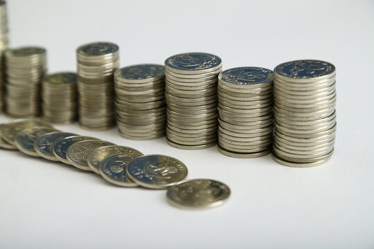 Currencies and money exchange trading concepts. Qatari  Coins ,Qatari Currency roll 