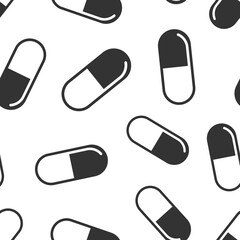 Pill capsule icon in flat style. Drugs vector illustration on white isolated background. Pharmacy seamless pattern business concept.