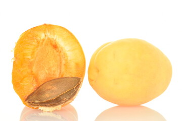 Ripe organic yellow apricot, close-up, isolated on white.