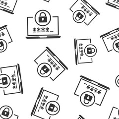 Fototapeta na wymiar Laptop with password icon in flat style. Computer access vector illustration on white isolated background. Padlock entry seamless pattern business concept.