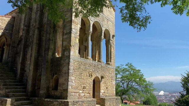 Santa Maria del Naranco. Pre-romanesque old church in Mount Naranco, in a sunny day. Oviedo, Asturias, Spain
