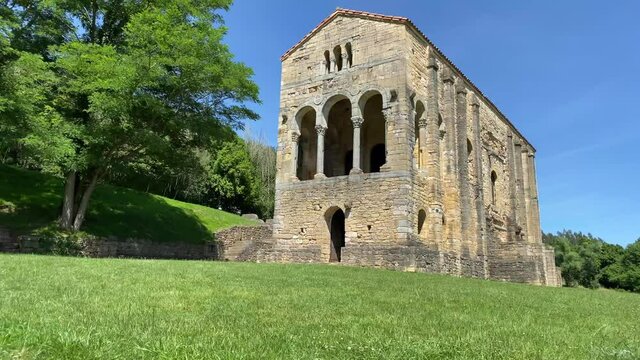 Santa Maria del Naranco. Pre-romanesque old church in Mount Naranco, in a sunny day. Oviedo, Asturias, Spain
