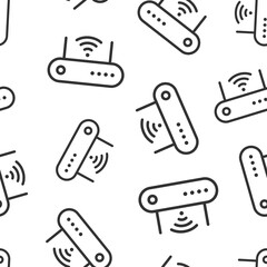 Wifi router icon in flat style. Broadband vector illustration on white isolated background. Internet connection seamless pattern business concept.