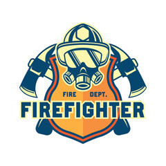 firefighter logo emblems and insignia with text space for your slogan tagline. vector illustration