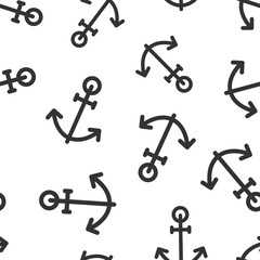 Boat anchor icon in flat style. Vessel hook vector illustration on white isolated background. Ship equipment seamless pattern business concept.
