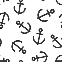 Boat anchor icon in flat style. Vessel hook vector illustration on white isolated background. Ship equipment seamless pattern business concept.