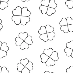 Dekokissen Four leaf clover icon in flat style. St Patricks Day vector illustration on white isolated background. Flower shape seamless pattern business concept. © Lysenko.A