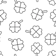 Rolgordijnen Four leaf clover icon in flat style. St Patricks Day vector illustration on white isolated background. Flower shape seamless pattern business concept. © Lysenko.A