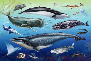Obraz na płótnie Canvas inhabitants of the seas and oceans