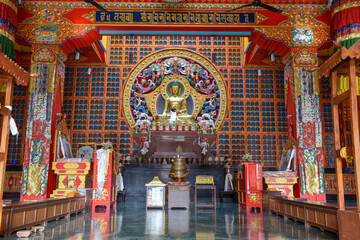 Interior of Buddhist monastery at the monastic zone of Lumbini on Nepal