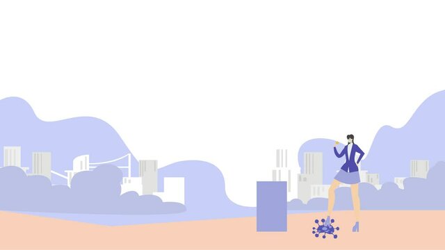 Businesswoman trampling Covid-19 near growth chart