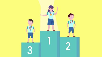 Three little kids standing on championship podium