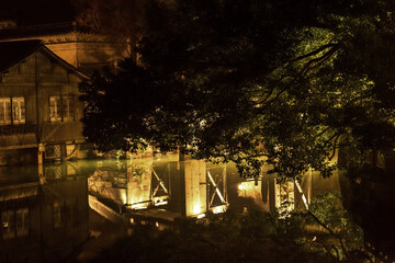 Wuzhen,Tongxiang city,Zhejiang province,Chine.01,21,2018. The night view of ancient town,Wuzhen, is a famous historical,cultural and traditional water town.