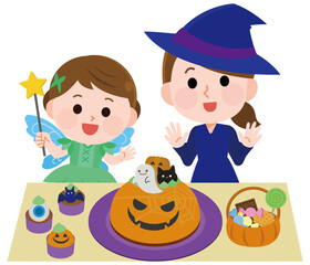 ハロウィン かわいいお菓子に喜ぶ子供 イラスト Wall Mural こけ田